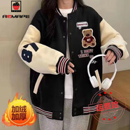 AEMAPE新款外套女2025秋冬季女裝時尚韓版棒球服女ins潮 黑色加厚款  加絨 L 110一125斤
