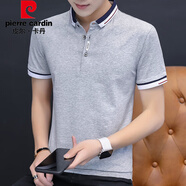皮爾卡丹（pierre cardin）高檔品牌短袖T恤男夏季男士POLO新款中青年時尚休閑翻領舒適上衣 T117淺灰色 M 【建議90-110斤】