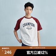 Champion【王俊凱同款】冠軍短袖插肩袖情侶款25夏季新款復(fù)古純棉T恤 紅色拼接 M