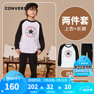 Converse匡威兒童裝男童套裝春秋季新款長(zhǎng)袖t恤褲子2件套女大童透氣運(yùn)動(dòng)服 正黑色 140 /68 【建議身高128-140cm】