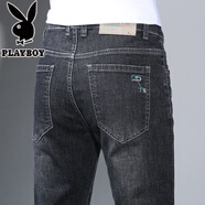 花花公子（PLAYBOY）中高腰男士牛仔褲春夏新款薄款直筒寬松休閑高端男褲耐磨長褲子潮 黑灰色 黑灰色收藏加購優(yōu)先發(fā)貨 33 【腰頭2尺6】140-150斤