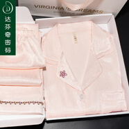 達芬奇密碼睡衣女長(cháng)袖冰絲可外穿家居服母親節禮物送媽媽生日禮物實(shí)用禮盒裝 8751淡粉 L 【推薦100斤-120斤】