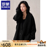 羅蒙（ROMON）針織衫女韓版時尚高級感開衫慵懶寬松中長款純羊毛加厚毛衣外套女 黑色 均碼