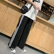 朵梵蓮（Duofanlian）運(yùn)動(dòng)闊腿褲女純棉九分學(xué)生韓版寬松原宿bf高腰薄款灰色休閑直筒褲 黑色[6029] M
