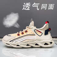 杜臣（DUCHEN）男鞋新款飛織運(yùn)動(dòng)鞋透氣休閑網(wǎng)面鞋輕便防滑學(xué)生青年潮鞋 米色 39