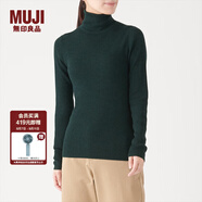 無印良品 MUJI 女式  羅紋高領(lǐng)毛衣 W9AA870 長袖針織衫 綠色 L