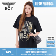 BOY LONDON秋情侶款短袖復(fù)古老鷹燙金時(shí)尚感黑金T恤N01901 黑色 M