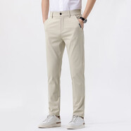 雅鹿2025年夏季新品輕商務(wù)休閑褲松緊褲腰舒適顯高顯瘦寬松百搭韓版港 米白色 28