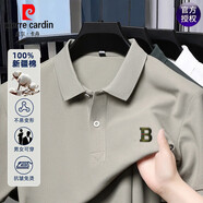 皮爾卡丹（pierre cardin）夏季純棉短袖t恤男商務翻領polo衫商務寬松新疆長絨半袖體恤上衣 淺灰 2XL 推薦【155-168斤】