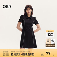 森馬（Semir）連衣裙女撞色短裙潮酷百搭夏季潮流polo領(lǐng)小黑裙顯瘦休閑時尚 黑色90001 S