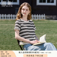 香影流蘇條紋黑色t恤女短袖2025夏裝新款寬松休閑風(fēng)正肩圓領(lǐng)上衣 黑色 T恤款 XL 170/92A/125-140斤