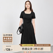 尚都比拉通勤A字連衣裙女夏季顯瘦小黑裙短袖中長裙 黑色152L59178  L