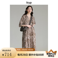 旅途原品（ltyp）格子連衣裙優(yōu)雅隨性藝術(shù)印花蝙蝠袖夏季原創(chuàng)設(shè)計感中長裙 咖色-定制手繪水彩方格子 L -XL-165-170cm（現(xiàn)貨）