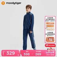 moodytiger兒童褲子春秋男童長(zhǎng)褲女童運(yùn)動(dòng)褲肌理感拼接連帽外套家居服休閑褲 【男童外套】翎羽藍(lán) 120 cm