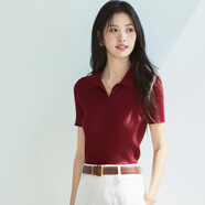 伊芙麗（eifini）伊芙麗百搭休閑POLO領(lǐng)修身針織衫女2025夏裝新款通勤上衣女 琳瑯紅 M 100-110斤