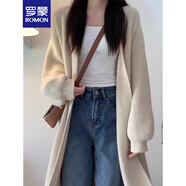 羅蒙（ROMON）法式慵懶風(fēng)針織開衫女秋冬中長(zhǎng)款加厚毛衣外套高級(jí)感軟糯寬松上衣 杏色 均碼 -95-130斤