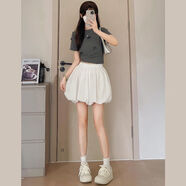 吻過(guò)松緊腰蓬蓬花苞裙半身裙女時(shí)尚減齡高腰顯瘦甜美日式風(fēng)黑色短褲子 白色 【有口袋 花苞裙褲】 S  【推薦80-95斤】