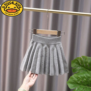 G.duck女童半身裙兒童冬裙秋冬寶寶新款春秋短裙中小童毛針織黑色百褶裙 灰色 裙子 100 cm建議身高90-100cm