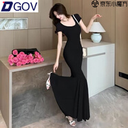 DGOV夏季步步生蓮氣質(zhì)長(cháng)裙顯身材收腰魚(yú)尾裙連衣裙純風(fēng)修身包臀連衣裙 黑色 S 【80-100斤】