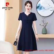 皮爾卡丹（pierre cardin）媽媽夏裝2025新款洋氣連衣裙中老年女裝夏季高貴氣質(zhì)純色休閑裙子 藏青色 XL
