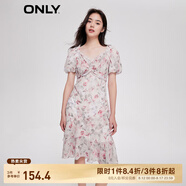 ONLY時尚甜美泡泡袖V領(lǐng)中裙碎花連衣裙女|123207140 彩花1 XS (155) 76A