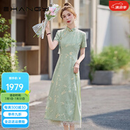 Ehangy輕奢品牌連衣裙女2025夏季新款高級感氣質(zhì)提花絕美時(shí)尚裙子 綠色 M
