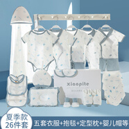 小皮特 嬰兒衣服純棉套裝春秋季新生兒禮盒剛初生寶寶男女3滿月禮物用品 夏季藍(lán)色26件 66cm 【3-6個(gè)月】丨A類純棉