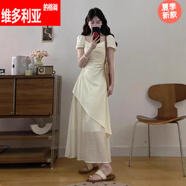 維多利亞的格調(diào)不規(guī)則方領(lǐng)連衣裙女秋裝新款大碼胖mm顯瘦掐腰感法式氣質(zhì)長(zhǎng)裙 杏色連衣裙【夏季穿搭/高端/高檔 4XL 【建議180-200斤】