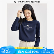 佐丹奴女裝純棉田園拾光主題印花針織圓領(lǐng)長(zhǎng)袖T恤13394790 05軍藍(lán) L