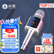 權盟K歌麥克風 話筒音響一體自帶聲卡麥克風家庭ktv音響套裝 無線家用戶外唱歌直播錄歌卡拉OK 【性價比推薦】標準版無U段     40W超大音量