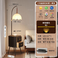 山頭林村落地燈客廳沙發(fā)邊幾法式中古風(fēng)床頭柜置物架一體復古臥室立式臺燈 方抽屜花朵罩黑色+全光譜單色暖