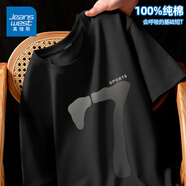 真維斯（Jeanswest）純棉短袖t恤男運(yùn)動(dòng)潮流百搭休閑半袖2025新款打底夏季美式體恤衫 黑色(運(yùn)動(dòng)柒) 4XL (體重205-230斤)