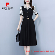 皮爾卡丹（pierre cardin）假兩件襯衫連衣裙女2025新款夏裝洋氣小個子媽媽氣質顯瘦時尚裙子 黑色 XL 建議105-120斤