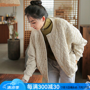娟的絹 冬季小香風(fēng)文藝復(fù)古女裝寬松顯瘦夾棉加厚外套女式純色棉服棉衣 米色 均碼
