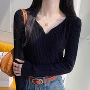 矜持范針織打底衫女秋冬2025新款時(shí)尚洋氣心機v領(lǐng)毛衣修身內搭長(cháng)袖上衣 黑色 L 100115斤