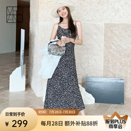 美洋（MEIYANG）西西里吊帶裙滌氨汗布印花法式度假魚(yú)尾連衣裙夏季新款氣質(zhì)碎花裙 黑色碎花（常規(guī)版） L