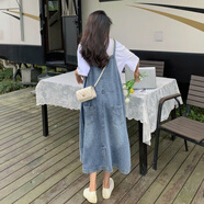 柒十念藍(lán)色設(shè)計(jì)感牛仔背帶裙女夏2025新款韓系學(xué)院風(fēng)百搭時(shí)尚減齡連身裙 牛仔藍(lán) S 105斤內(nèi)