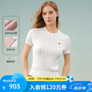 LACOSTE法國鱷魚女裝25春夏新款時尚絞花短袖套頭針織毛衣|AF7214 70V/米白色 M 38