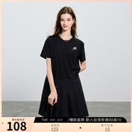 伊布都（ibudu）2025夏季新款假兩件百褶裙休閑圓領(lǐng)短袖連衣裙短裙女 黑色 S 155/80A