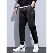 森馬【特價(jià)清倉】牛仔褲男士2025新款春夏寬松束腳春夏季運動(dòng)工裝九分 2318黑色 M