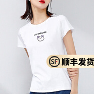 幻黛短袖t恤女夏季女裝棉白色打底衫品牌純色女士短袖新款t恤女 紫色小熊 M