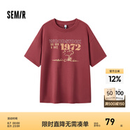 Semir[商場(chǎng)同款]史努比系列短袖T恤女中長(zhǎng)款印花2024新款純棉秋裝 酒紅60957 170/92A/XL