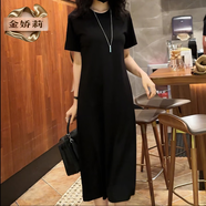 金嬌莉廣州十三行爆款連衣裙夏季女士連衣裙棉春黑色連衣裙女夏2025新款 開叉小黑裙 (1003款) XL (建議131至150斤)