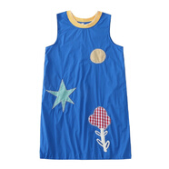 日系古著(zhù)感原宿風(fēng)鬼馬少女貼布刺繡寶藍色薄料背心裙無(wú)袖連衣裙 寶藍色 M