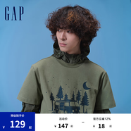 Gap男女裝夏季戶外圖案logo圓領(lǐng)短袖T恤純棉上衣877413 苔蘚綠 L (175/96A)亞洲尺碼