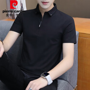 皮爾卡丹（pierre cardin）高檔品牌短袖T恤男夏季男士POLO新款中青年時尚休閑翻領舒適上衣 T118黑色 XL 【建議125-140斤】