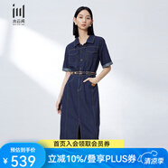 水云間Polo領(lǐng)牛仔連衣裙女裝夏季新款2025時(shí)尚潮流顯瘦氣質(zhì)開(kāi)叉收腰裙子 牛仔藍(lán) S