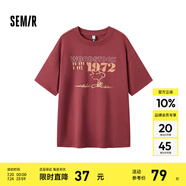 Semir[商場同款]史努比系列短袖T恤女中長款印花2024新款純棉秋裝 酒紅60957 165/88A/L