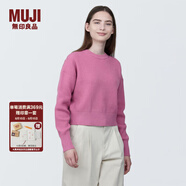 無印良品（MUJI）女式 棱紋編織 圓領(lǐng)短款針織衫 長袖女款 女裝 薄款毛衣 粉紅色 L (165/88A)