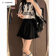 UZSC減齡學(xué)院風(fēng)Polo領(lǐng)短袖T恤女+黑色百褶裙夏季新款 白色polo領(lǐng)-顯白 面料 S  建議85斤以下